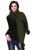 Dark Green Pom Pom Knit Scarf