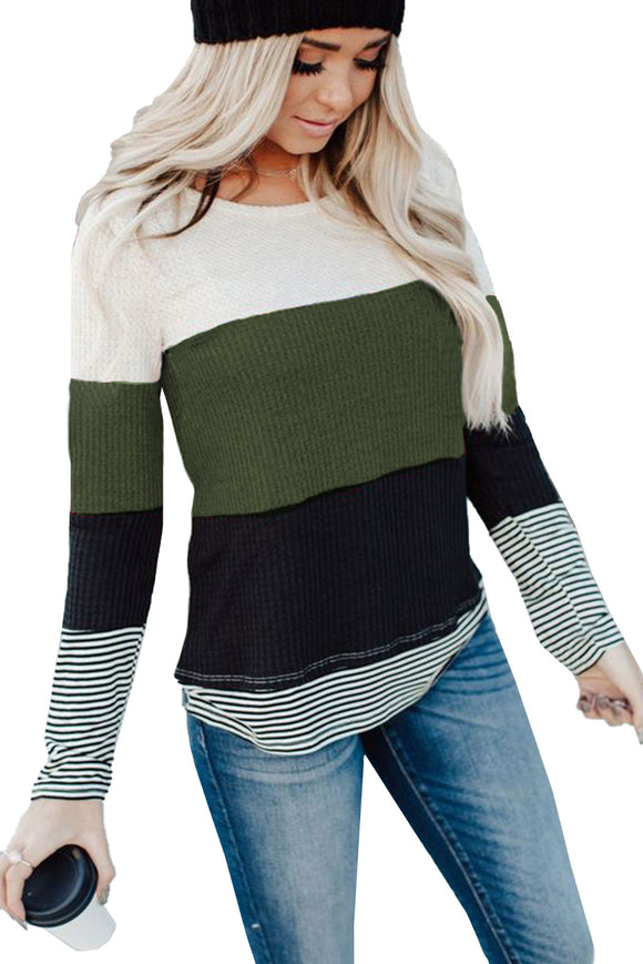 Green Colorblock Splicing Top