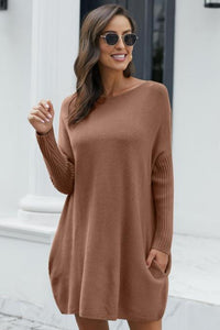 Khaki Oversized Bat Wing Sweater Dress