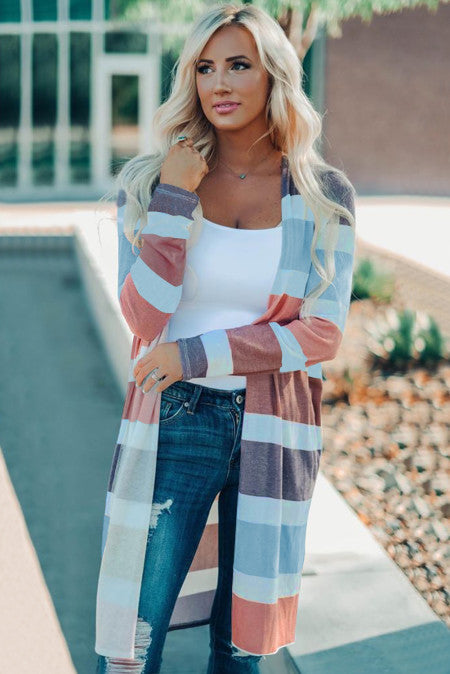 Multicolored Open Front Cardigan