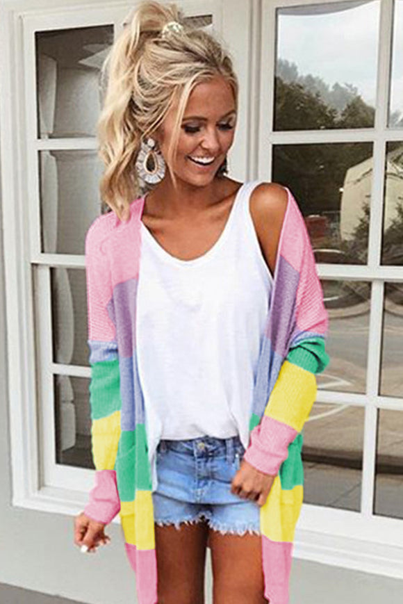 Rainbow Colorblock Open Front Oversized Cardigan