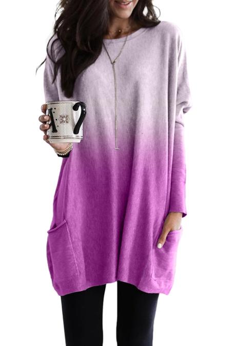 Purple Color Block Long Top w Pockets
