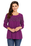 Purple Crochet Detail Long Sleeve Babydoll Top