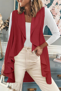 Red Cascade Draped Cardigan