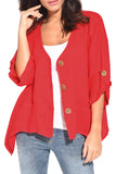 Red Roll-tab Button Front Blouse