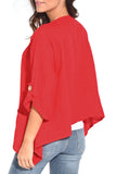 Red Roll-tab Button Front Blouse