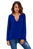 Royal Blue V-Neck Button Detail Dip Back Blouse Top