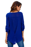 Royal Blue V-Neck Button Detail Dip Back Blouse Top