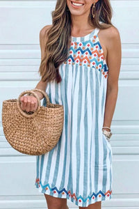 Blue Striped Printed Tank Dress